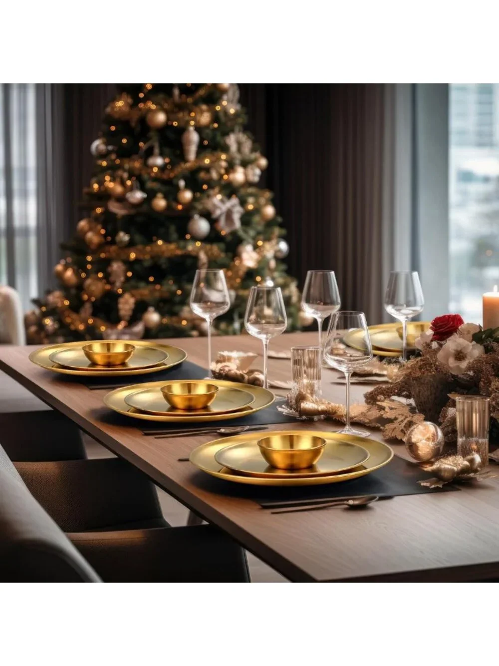 Elegant Gold Stainless Steel 18-Piece Dinnerware Set - Large Plates & Utensils